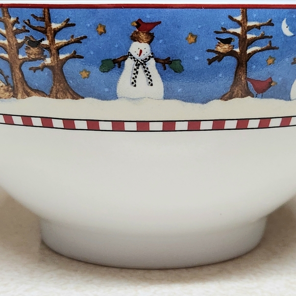 Debbie Mumm Sakura Snowman Footed Stoneware Bowl 5.75" - Picture 3 of 8